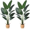 Artificial Bird of Paradise Plants 5 Ft Fake Tropical Tree with Woven Basket, Faux Banana Leaf Plant for Home Indoor Outdoor Office Modern Decor Green 2 Set
