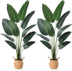 Artificial Bird of Paradise Plants 5 Ft Fake Tropical Tree with Woven Basket, Faux Banana Leaf Plant for Home Indoor Outdoor Office Modern Decor Green 2 Set