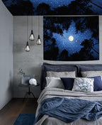 TUGCAY Forest Galaxy Starry Tapestry Blue Space Night Sky Stars Moon Ceiling Tapestry Nature Trees Tapestries Aesthetic Wall Hanging for Bedroom Dorm Living Room Office Decor 80x60 Inch