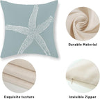 Coastal Pillow Covers 18x18 Inch Set of 2 Blue Coral Starfish Throw Pillows Nautical Ocean Decorations Summer Linen Beach Pillowcase Outdoor Decor Farmhouse Cushion Case for Home Living Room