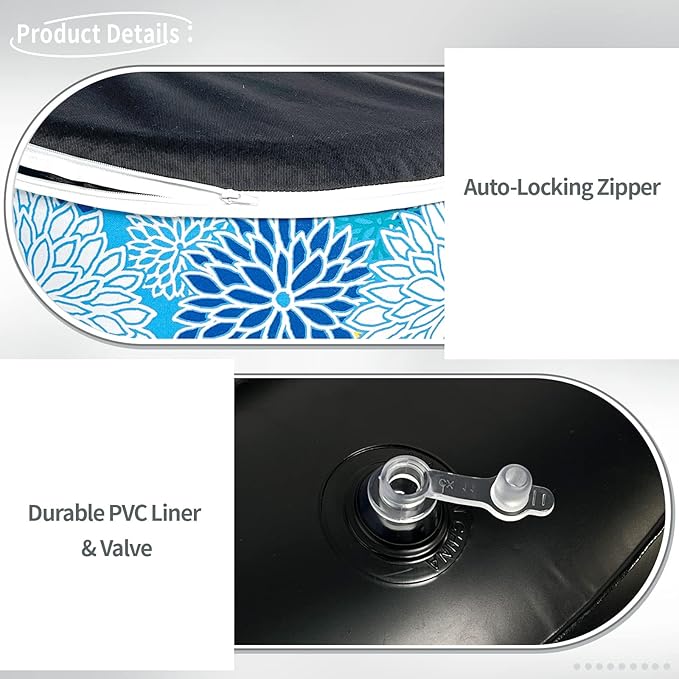 Indoor/Outdoor Inflatable Ottoman D21 x H9 inch, Round Footstool Inflatable Foot Rest Ottoman with Handle, Portable Ottomans Pouf for Patio, Garden, Camping, Home, Dahlia Blue