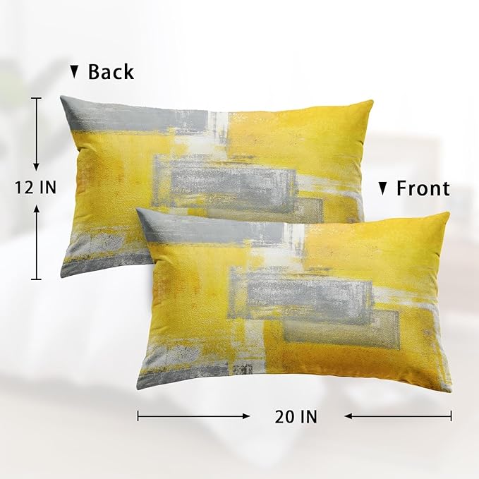 Britimes Throw Pillow Covers Modern Home Art Decor, 12 x 20 Inches Set of 2 Pillow Cases Decorative, Abstract Oil Painting Pillowcases for Bedroom, Living Room, Yellow Grey