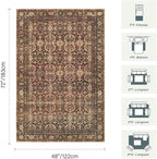 Area Rugs for Living Room Bedroom, Washable Christmas Rug, Vintage Oriental Boho Rug, Non Slip & Low Pile Faux Wool Thin Accent Carpet for Indoor Dining Room, Kids Room and Office(Red 4x6ft)