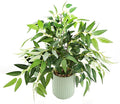 16" Artificial Willow Leaf Plant in Ribbed Ceramic Pot Lifelike Faux Potted Greenery for Indoor Home Office Table Shelf Living Room Bedroom Bathroom Decor