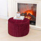 Stuffed Pouf Ottoman High Density Foam Ottoman Pouf for Living Room Bedroom Floor Storage Pouf Footstools Round Foot Rest Stool 20"x20"x12" with Foam Filler (Wine Red)