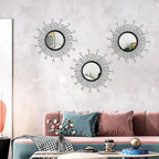 3 Pack Metal Mirrors for Wall Sunburst Wall Mirrors Home Décor Decorative Hanging Wall Art for Living Room Bedroom Entryway (Black Crystal, Sunburst)