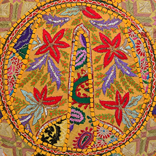 Indian Floor Pillow Cover Vintage Patchwork Bohemian Seating Mango Yellow Round Throw Pillow 18 Small Decorative Decor Seating Tuffet Seat Pouf Cover Footstool Cotton Embroidered 1 Pc - color: Mango Yellow