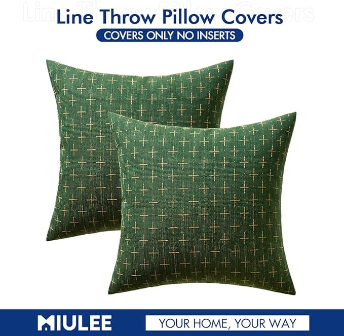 MIULEE Pack of 2 Christmas Decorative Burlap Linen Throw Pillow Covers Modern Farmhouse Pillowcase Rustic Woven Textured Cushion Cover for Sofa Couch Bed 20x20 Inch Christmas Green