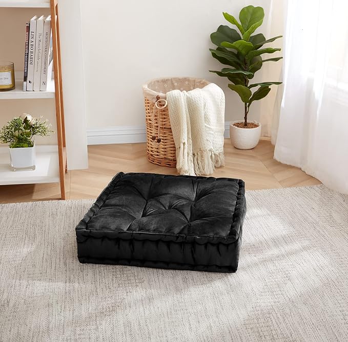 Sweet Home Collection Floor Pillow Large Square Tufted Decorative Cushion. Faux Velvet Fabric Ultra Thick Fill for Kids and Adults(Pack of 1, 2 Count Total)