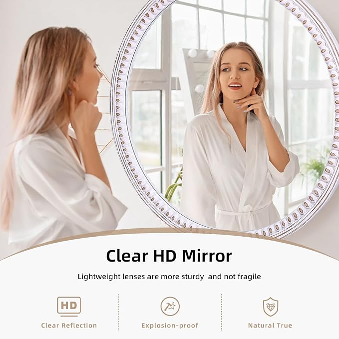 30 Inches Wooden Round Mirrors for Wall Decor, Rustic Farmhouse Circle Mirror for Bathroom Over Sink, Living Room, Entryway, Bedroom