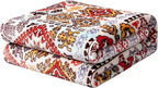 DaDa Bedding Bohemian Southwestern Mink Fleece Throw Blanket - Lightweight Cozy Farmhouse Aztec Havana Geometric Abstract Soft Warm Fall Decor - Yellow & Red - Queen - 90" x 90"