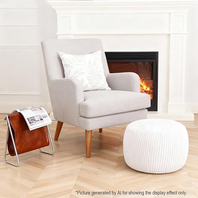 Unstuffed Ottoman Pouf Cover, Foot Rest Cover, Bean Bag Chair Cover (Beige)