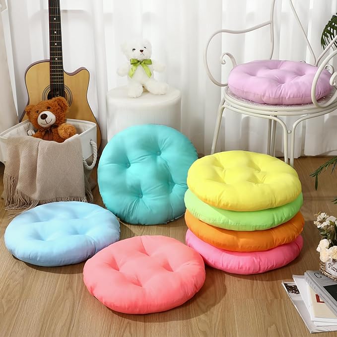 8 Pcs 16 Inch Floor Cushions for Kid, Flexible Seating for Classroom Elementary, 3.15 in Thick Round Floor Pillow, Back to School Furniture for Daycare Preschool Meditation(Bright Color)