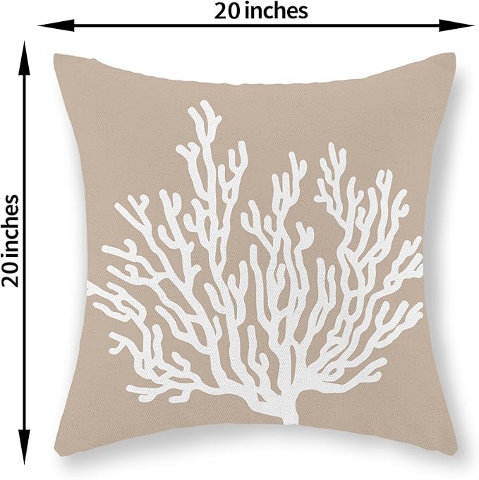 Coastal Pillow Covers 20x20 Inch Set of 2 Brown Tan Coral Starfish Throw Pillows Summer Nautical Beach Ocean Decorations Linen Pillowcase Outdoor Decor Farmhouse Cushion Case for Home Bedroom