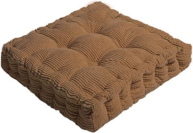 ChezMax Floor Pillow & Cushion, Large Meditation Chair Cushions, Thick Square Seat Pad, Soft Velvet Tufted Seating Pouf for Indoor/Outdoor Yoga Bench Rocking Chair Room Tatami Sofa, Brown 16" x 16"