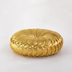 HIG Set of 2 Handcrafted Gold Ruched Round Throw Pillows – 14.5’’ Metallic Leather Decorative Pillows with Soft Polyester Filling for Couch, Bed, Living Room, Bedroom, or Dorm