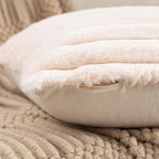 ZLINA Set of 2 Beige Faux Fur Decorative Throw Pillow Covers Fluffy Striped Pillowcase Cushion Covers 26 x 26 Inch Decor Sofa Couch Bedroom