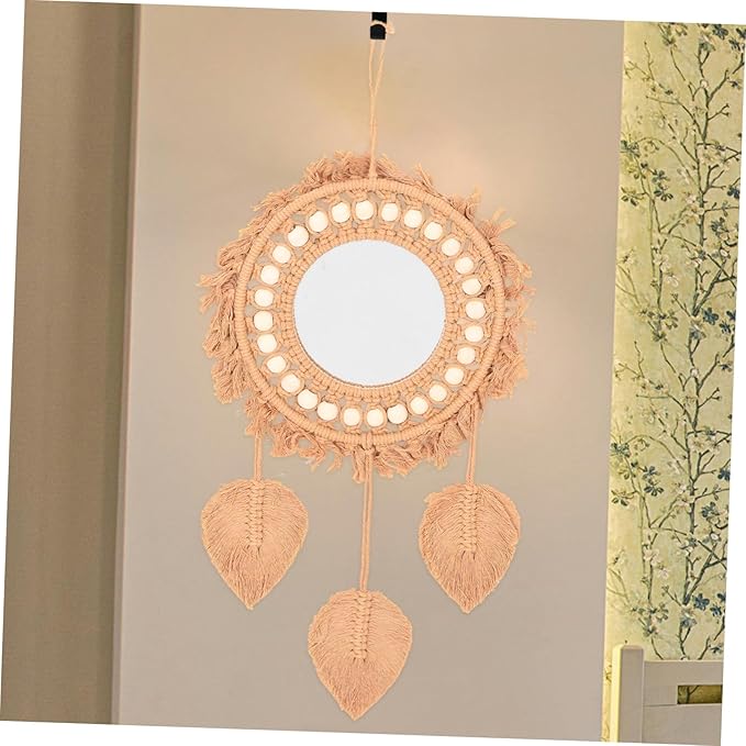 Bohemian Mirror Wall Decor Rustic Rope Woven Mirror for Bedroom Boho Style