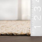 nuLOOM 6 Square Elfriede Jute & Cotton Hand Woven Area Rug, Natural, Solid Rustic Farmhouse Style, Weaved Design, Natural Fiber, For Bedroom, Living Room, Dining Room, Hallway, Office, Entryway