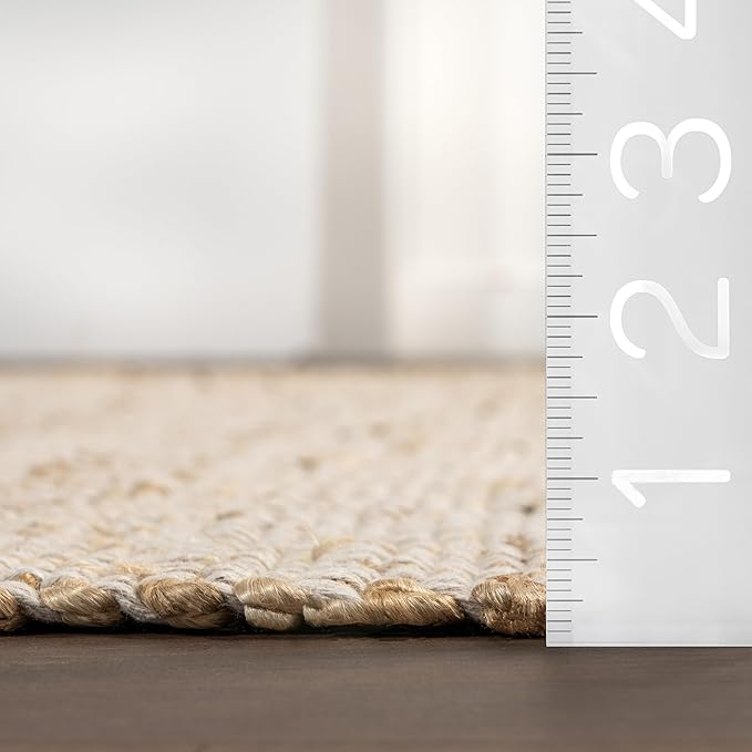 nuLOOM 9'6" x 13'6" Elfriede Jute & Cotton Hand Woven Area Rug, Natural, Solid Rustic Farmhouse Style, Weaved Design, Natural Fiber, for Bedroom, Living Room, Dining Room, Hallway, Office, Entryway
