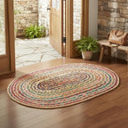 · REDEARTH · Jute Cotton Chindi Area Rug - 2'x3' Oval Rug, Handwoven, Non-Shedding, Soft & Durable – Multi Tones for Home Décor in Living Room, Dining Room, Bedroom
