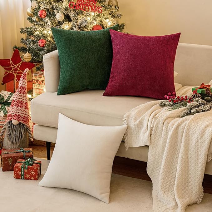 MIULEE Pack of 2 Pure White Decorative Pillow Covers 18x18 Inch Soft Chenille Couch Spring Throw Pillows Farmhouse Cushion Covers for Home Decor Sofa Bedroom Living Room
