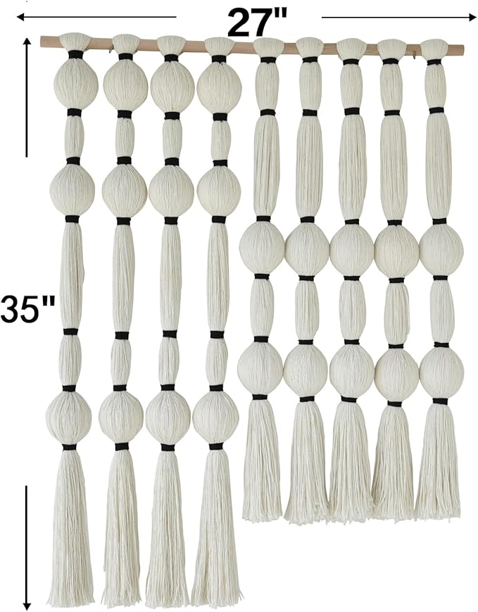 Fiber Macrame Wall Hanging Boho Ball Wall Art Bohemian for Living Room Bedroom White
