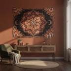 Accnicc Mandala Floral Tapestry Wall Hanging Boho Orange Red Tapestry Aesthetic Hippie Vintage Bohemian Flower Celestial Indian Cute Small Tapestries for Bedroom Living Room Dorm Decor 48 x 36 Inch