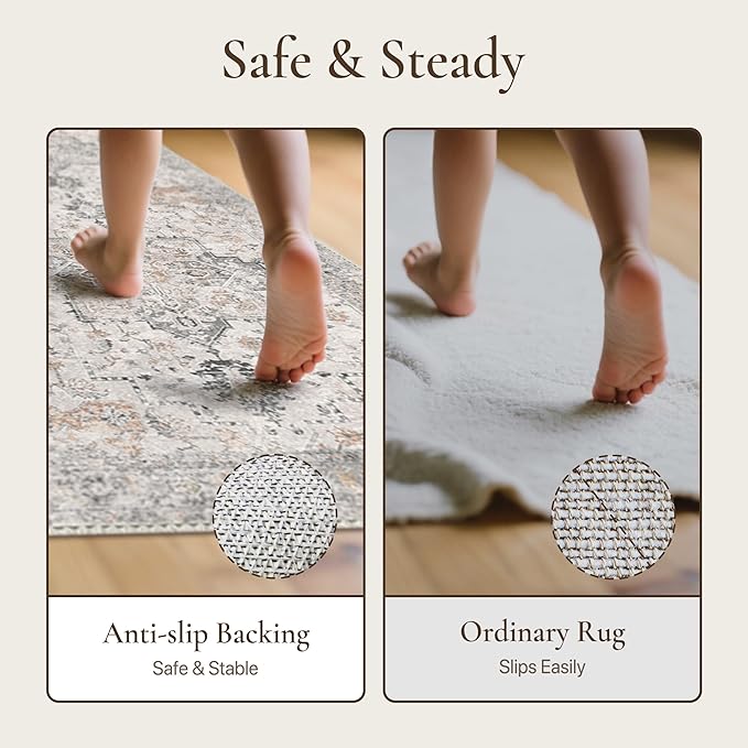 GENIMO Runner Rug 2x8 Non Slip Vintage Hallway Runner Rug, Low Pile Lightweight Rugs for Entryway, Hallway, Kitchen and Corridor, Light Taupe Brown