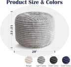 SHOUREN Stuffed Round Pouf Ottoman,Corduroy Foot Rest with Shredded Foam Filling, Lightweight and Fluffy Pouf Storage Ottoman for Living Room,Floor Poufs for Couch,20"x15", Light Grey