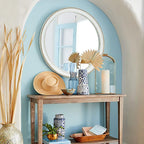 sawsile Round Wood Mirror,32 inch Circle Rustic Farmhouse White Wooden Frame Boho Beads Wall Mirror for Bathroom,Living Room,Bedroom or Entryway