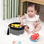 Small Gift Basket Empty to Fill – SweetMemo Mini Cute Woven Rope Organizer Baskets for Gifting, Baby Shower, Desk, Bathroom, Toys – Decorative Soft Bin with Gift Bag & Ribbon – Black Gray