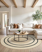 DEXI Round Jute Rug Natural Fiber 6x6, Braided Woven Area Rugs No Shed, Large Soft Neutral Rustic Carpet Mat for Indoor Outdoor Patio Dining Living Room Bedroom Farmhouse, 6ft, Ivory/Black