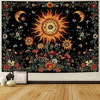 Serborlur Boho Sunflower Tapestry Hippie Moon Tapestry for Bedroom Colorful Botanical Floral Plant Wall Tapestries Aesthetic Vintage Wall Hanging for Living Room Dorm Decor