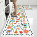 Flower Rugs for Kitchen Floor, 2PCS Anti Fatigue Mats for Kitchen Floor Rubber Non Slip, Washable Cushioned Carpet Rug for Sink Laundry Gifts for Christmas 15.7"×27.5" +15.7"×47" 3.5mm Colorful
