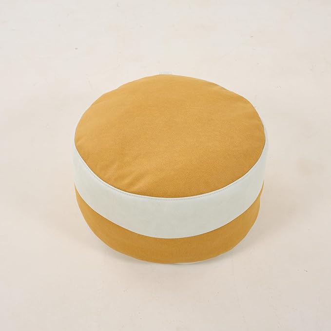 Louis Donné Outdoor Pouf Ottoman Cover (Unfilled), Waterproof Round Footstool & Bean Bag Chair, Multi-Function Stuffed Storage Solution, Yellow & White Boho Foot Rest for Patio Garden, Living Room
