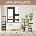 LASZOLA 8 Tiered Plant Stand Indoor Outdoor with Plastic Tray, Corner Folding Tall Flower Display Rack, Modern Plant Holder Shelf for Outdoor Patio Porch Garden Office Living Room, Black