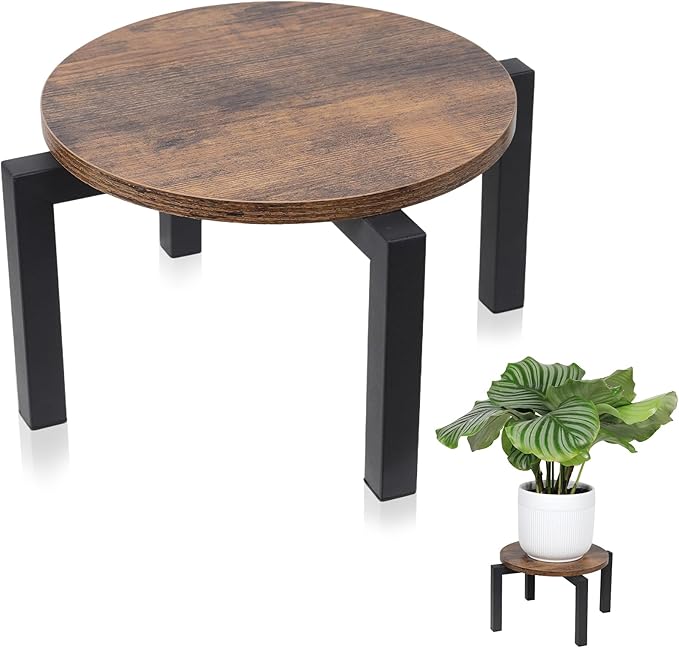 Plant Stand Indoor, Heavy Duty Sturdy Metal Plant Holder, Wooden plant Stool, Single Plant Pot Stand Low Short Planter Stand Fit 5-12 Inch Pot