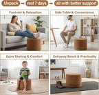 Tiita Pouf Ottoman and Foot Rest, Round Foam Stuffed Floor Pouf with Storag for Living Room, Brown