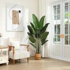 Artificial Bird of Paradise Plants 6 Ft Fake Tropical Tree with Woven Basket, Faux Banana Leaf Plant for Home Indoor Outdoor Office Modern Decor Green 2 Set