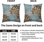 Brown Blue Grey Gray Pillow Covers 20X20 Inch Set of 2, Summer Modern Geometry Dahlia Floral Print Decorative Throw Pillow Covers Outdoor Farmhouse Cushion Case for Couch Sofa Bed Decor