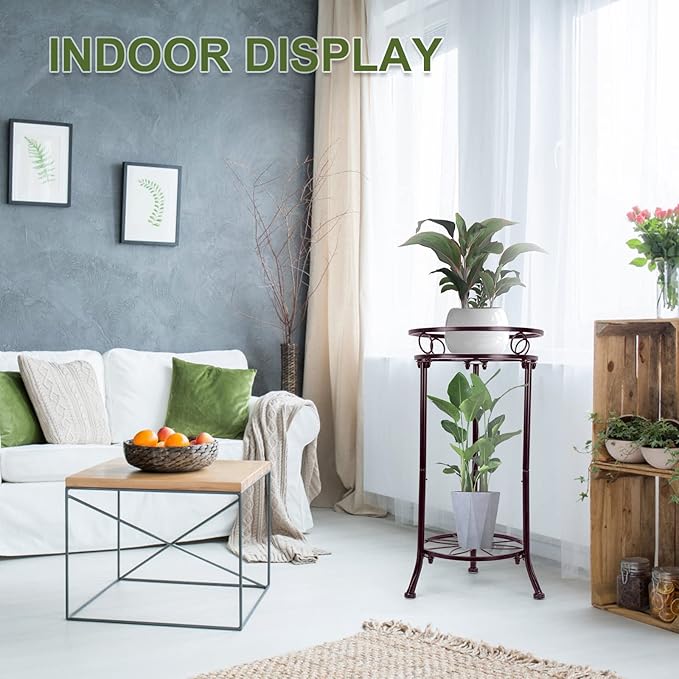 2 Tiers Plant Stand Indoor Outdoor, 20.3'' Metal Tall Potted Plant Flower Stands,Heavy Duty Rustproof Corner Display Rack, Flower Pot Shelf Planter Holder Decor for Home Garden Office-Bronze