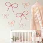 Barydat 6 Pcs Boho Bow Wall Decor Pink Bow Nursery Decoration Coquette Room Decor Woven Macrame Wall Hanging 2 Size Pink Preppy Decoration for Nursery Dorm Girls Room Art