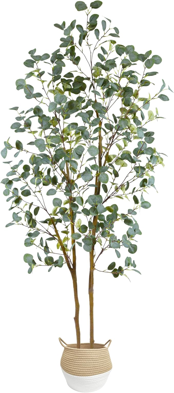 Artificial Eucalyptus Tree, 7ft Tall Silk Leaves Fake Plant with Basket for Outdoor Indoor, 83'' Faux Eucalyptus Trees for Home Office Livingroom Floor Décor
