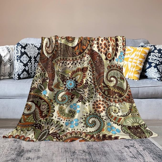 Vintage Bohemian Throw Blanket Indian Mandala Colorful Pattern Blanket for Sofa Bed Couch Chair Or Dorm 60"x80"