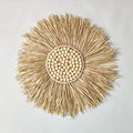 KKTAPOS Boho Round Wall Mirror - 18in Raffia Straw Macrame Mirror Decor for Living Room, Bedroom, Bathroom