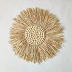 KKTAPOS Boho Round Wall Mirror - 18in Raffia Straw Macrame Mirror Decor for Living Room, Bedroom, Bathroom