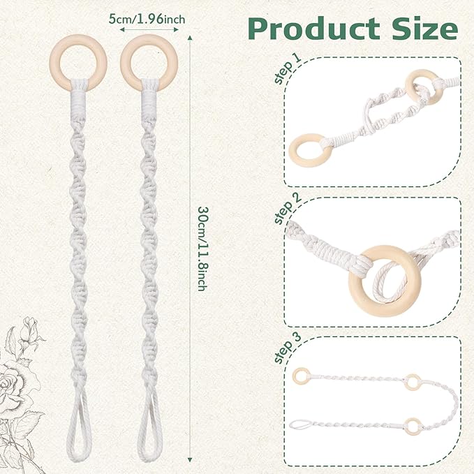 6 Pack Adjustable Macrame Plant Hanger Extender Handmade Woven Hanging Basket Extenders Connectable Rope Hanging Extension with Wooden Ring for Indoor Outdoor Plant Pot Holder