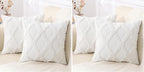 decorUhome Spring Throw Pillow Covers 18x18 Inch Set of 2, Soft Plush Faux Fur Wool Cream White Couch Pillow Covers, Decorative Neutral Pillow Cases for Bed Sofa Living Room Home Decor (Pack of 2)