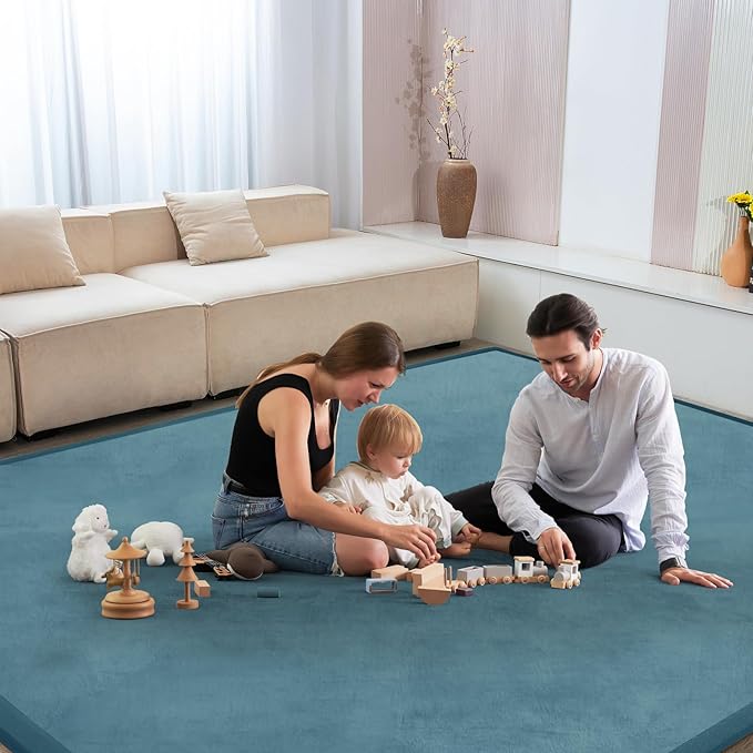 Baby Play Mat for Floor Nursery Rug Muscle Mat Area Rug Playroom Rug 47"x47" Playpen Mat Memory Foam 1.3" Thick Crawling Mat for Babies,Toddlers, Infants, Kids,Indigo